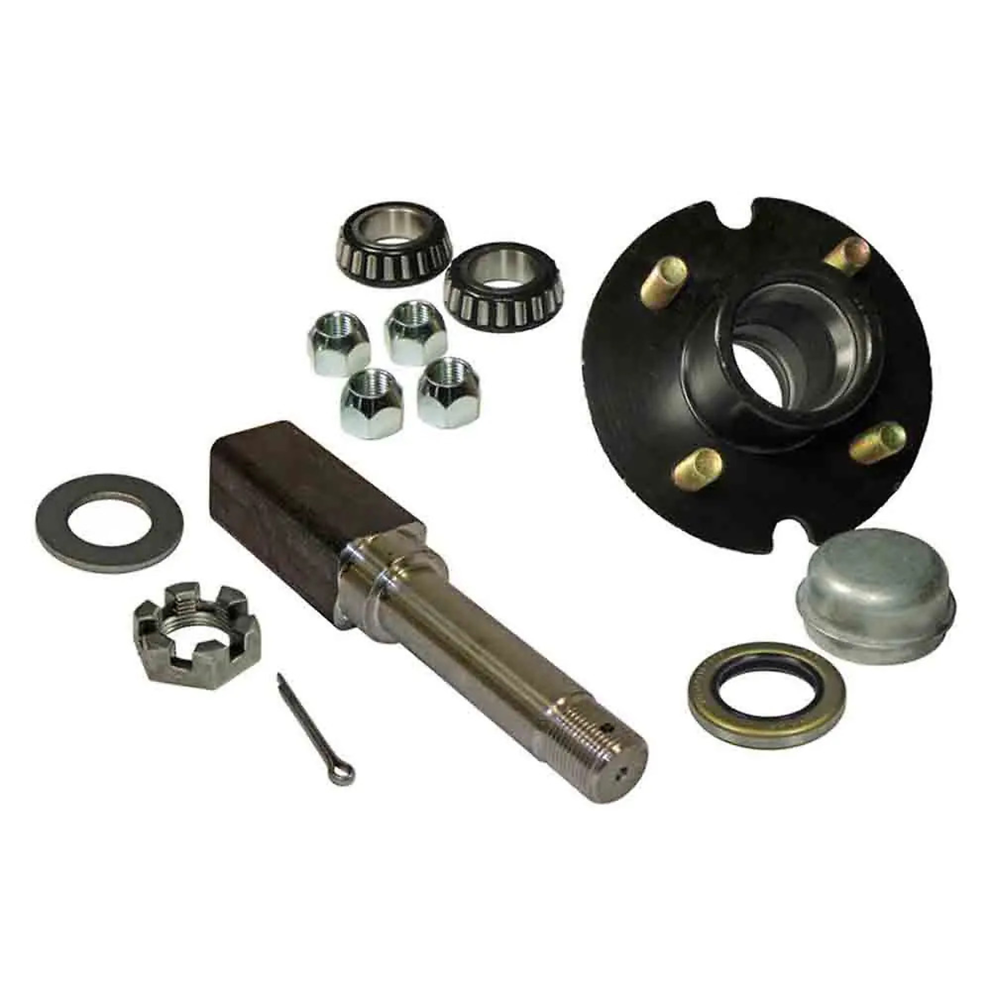 Rigid Hitch, 4-Lug Hub/Spindle End Unit, Fits 1.5in Square Tube, Spindles for 1 Inch ID Bearings, 1250lb Capacity Per Hub, Model# SQ-200044